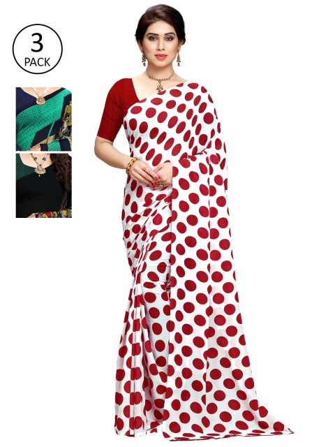 

KALINI Pack Of 3 Green & Red Saree