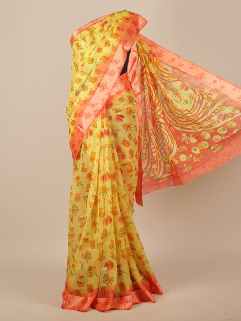 

Pothys Yellow & Peach-Coloured Floral Saree