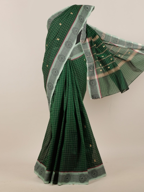 

Pothys Green & Silver-Toned Checked Pure Cotton Saree