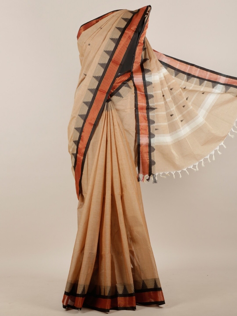 

Pothys Cream-Coloured & Black Ethnic Motifs Zari Pure Cotton Saree