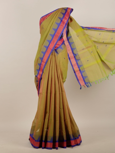 

Pothys Olive Green & Blue Woven Design Pure Cotton Saree