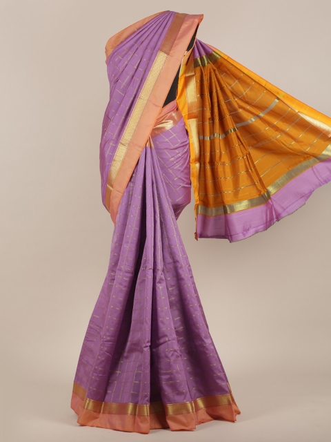

Pothys Lavender & Mustard Checked Zari Art Silk Saree