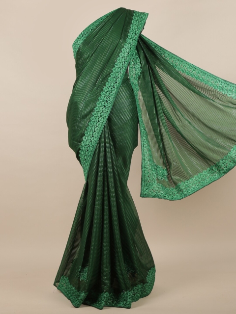 

Pothys Green & Silver-Toned Striped Saree