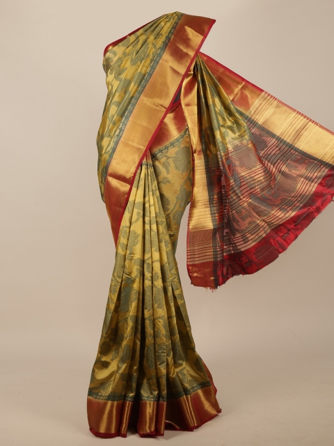 

Pothys Green & Gold-Toned Ethnic Motifs Zari Jute Silk Saree