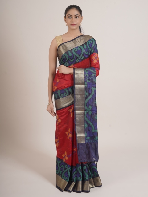 

Pothys Maroon & Navy Blue Floral Zari Tissue Saree