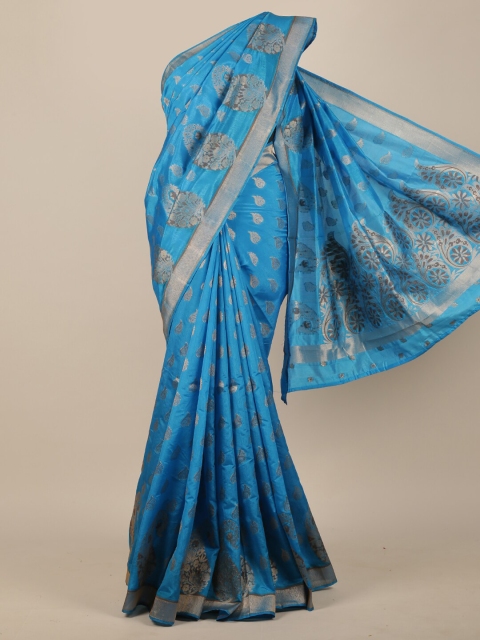 

Pothys Blue & Silver-Toned Woven Design Jute Silk Saree