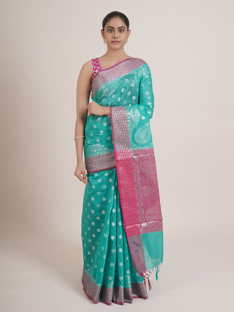 

Pothys Green & Pink Ethnic Motifs Beads and Stones Saree