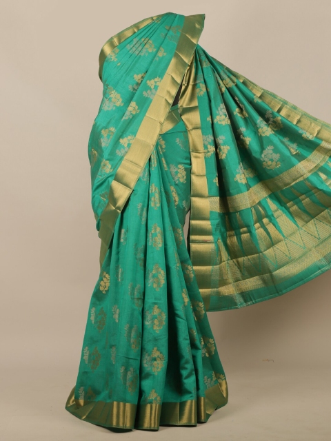 

Pothys Green & Gold-Toned Woven Design Jute Silk Saree
