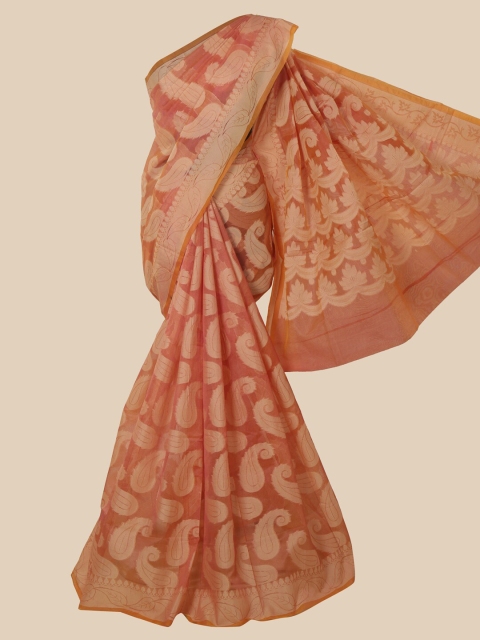 

Pothys Peach-Coloured & Beige Floral Saree