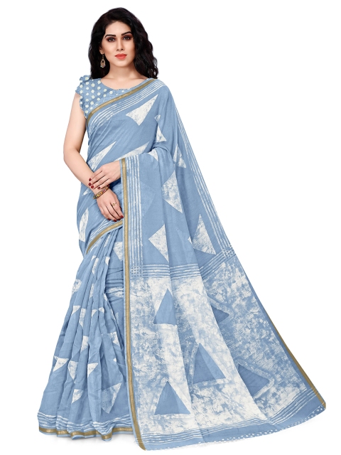 

KALINI Blue & White Block Print Saree