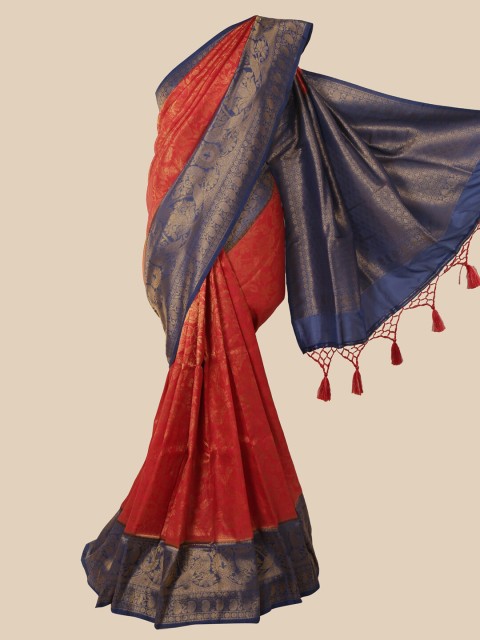 

Pothys Red & Blue Woven Design Zari Jute Silk Saree