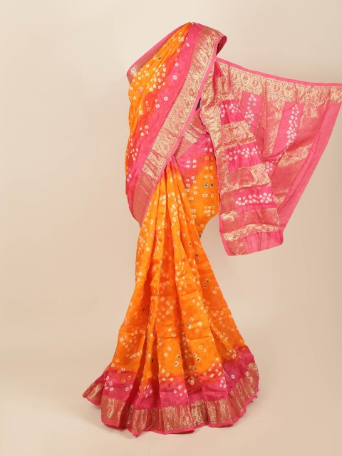 

Pothys Orange & Pink Bandhani Zari Art Silk Saree