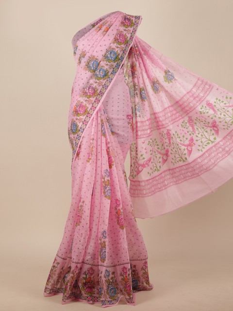 

Pothys Pink & Blue Floral Saree