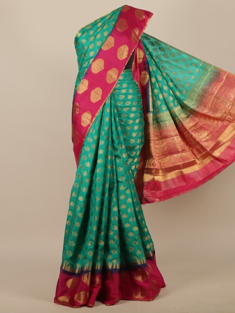 

Pothys Green & Pink Woven Design Jute Silk Saree