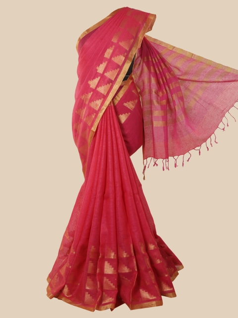 

Pothys Pink & Gold-Toned Zari Jute Silk Saree