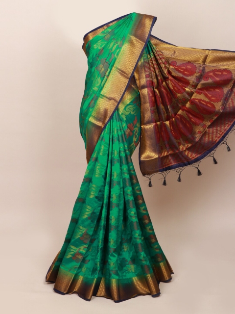 

Pothys Green & Gold-Toned Floral Zari Art Silk Saree