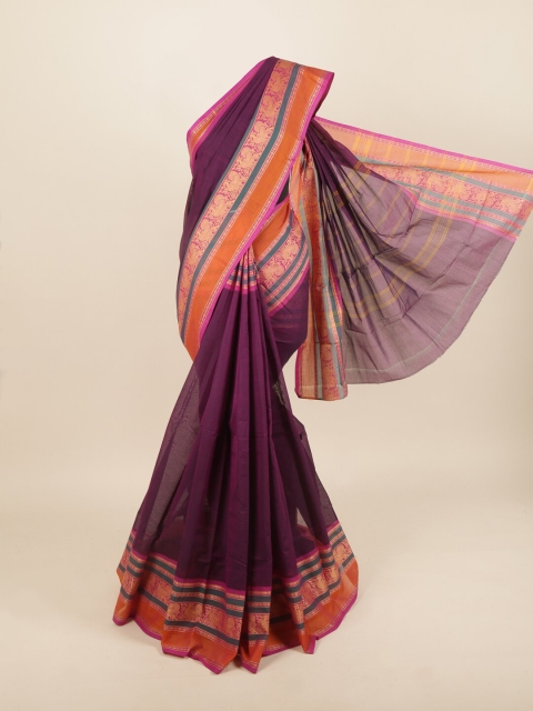 

Pothys Women Violet & Multicolored Solid Woven Design Pure Cotton Saree