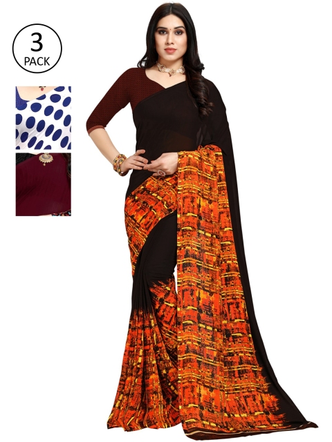 

KALINI Pack of 3 Poly Georgette Printed Sarees, White