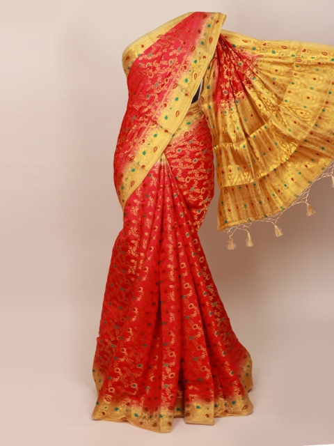 Pothys Red & Gold-Toned Woven Design Art Silk Saree