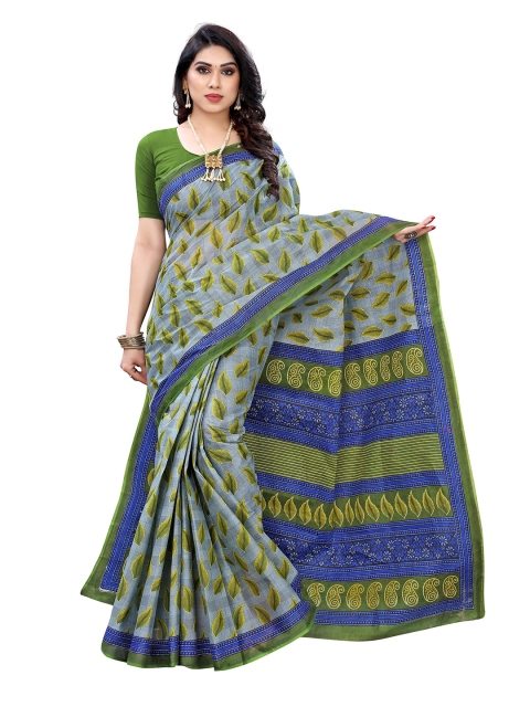 

KALINI Green & Blue Pure Cotton Floral Printed Saree