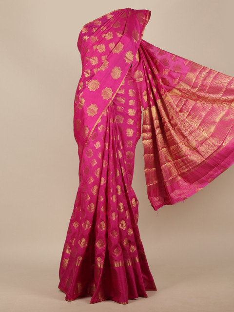 

Pothys Magenta & Gold-Toned Ethnic Motifs Zari Jute Silk Saree