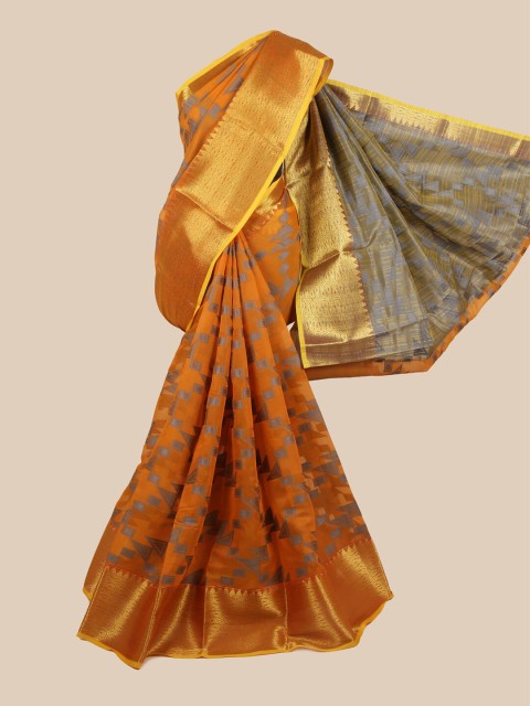 

Pothys Mustard & Grey Woven Design Saree