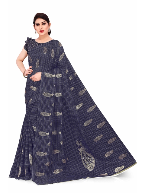 

KALINI Navy Blue & Beige Paisley Supernet Saree
