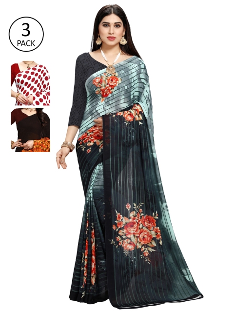 

KALINI Pack Of 3 Sarees, Sea green