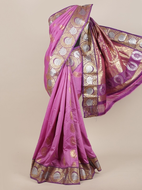 

Pothys Lavender & Gold-Toned Paisley Zari Art Silk Saree