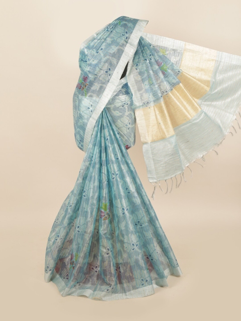 

Pothys Blue & Pink Floral Zari Tissue Saree