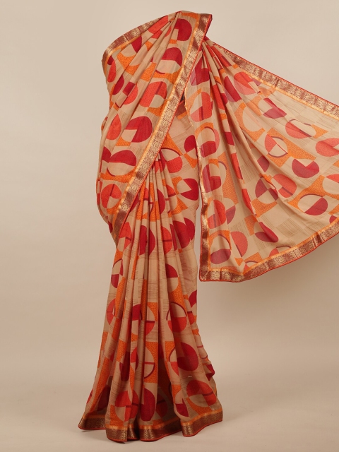

Pothys Brown & Beige Floral Poly Chiffon Saree