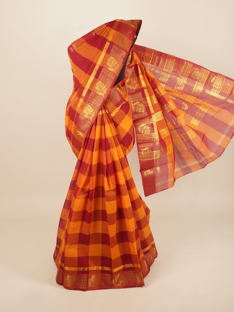 

Pothys Red & Orange Checked Pure Cotton Saree
