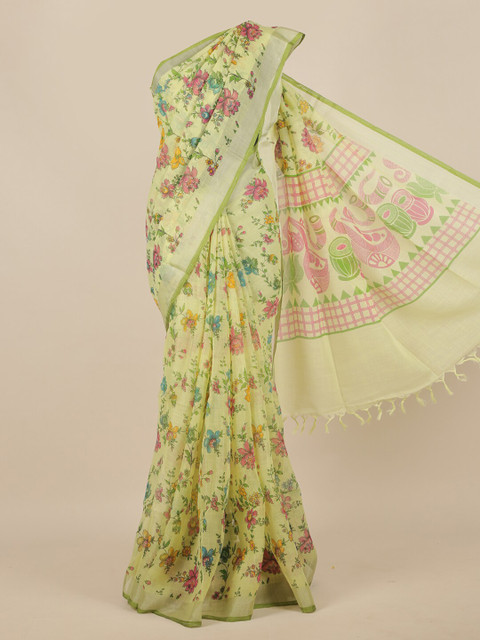 

Pothys Green & Pink Floral Linen Blend Saree