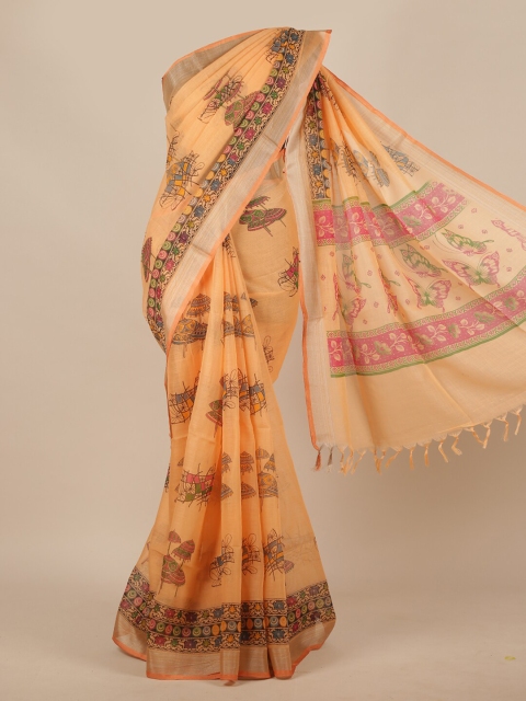 

Pothys Orange & Green Linen Blend Saree