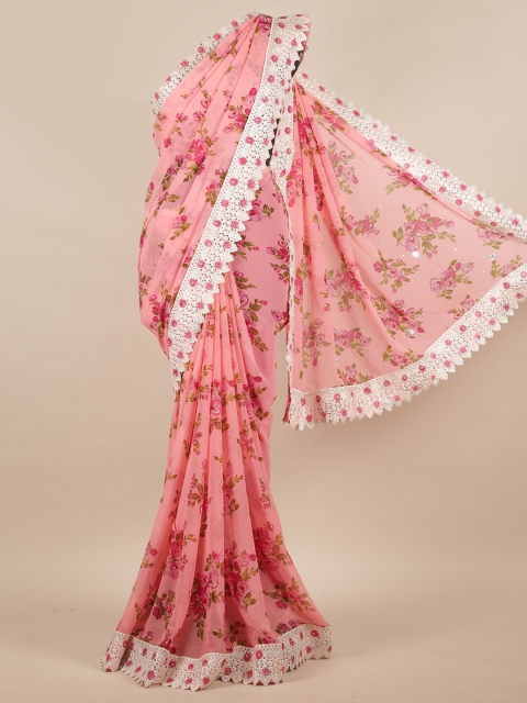 

Pothys Pink & Green Floral Embroidered Saree