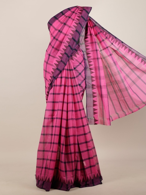 

Pothys Pink & Navy Blue Checked Pure Cotton Saree