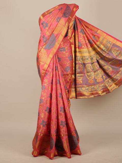 

Pothys Pink & Navy Blue Woven Design Zari Jute Silk Saree