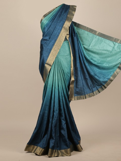 

Pothys Blue & Gold-Toned Colourblocked Jute Silk Saree