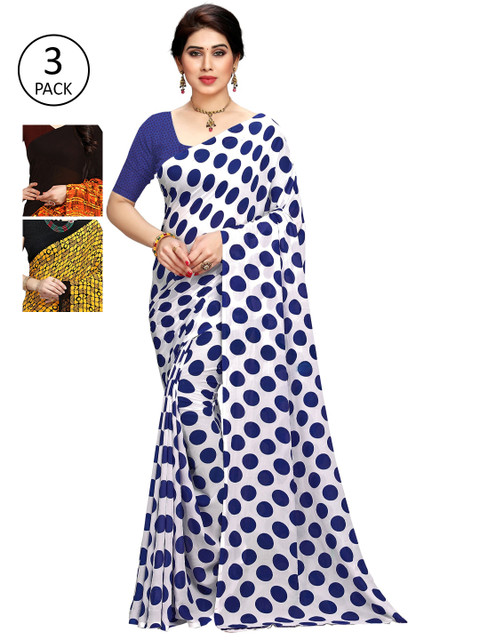 

KALINI Pack of 3 Printed Sarees with Unstitched Blouse Pieces, Multi