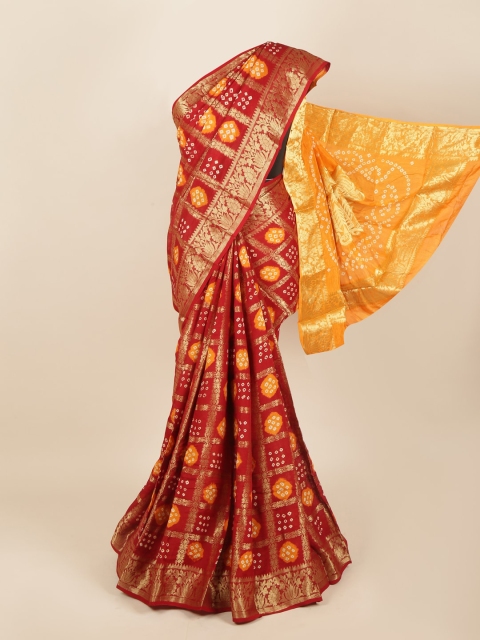 

Pothys Maroon & Yellow Bandhani Zari Art Silk Saree