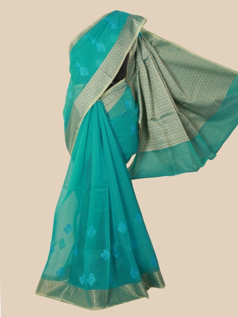 

Pothys Blue & Beige Floral Jute Cotton Saree