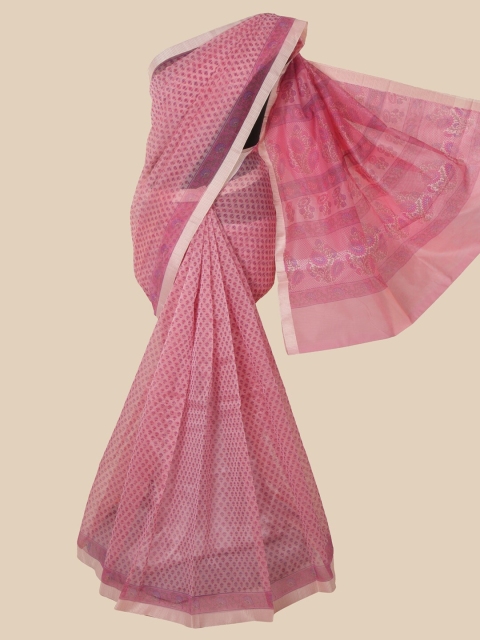 

Pothys Pink & Violet Floral Supernet Saree