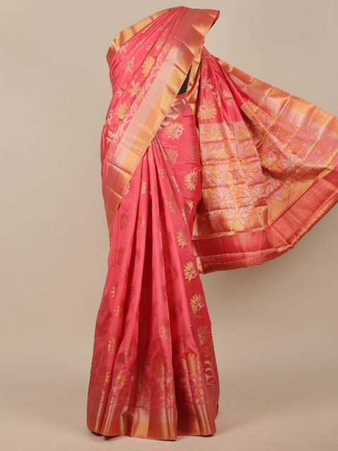 

Pothys Pink & Gold-Toned Woven Design Zari Jute Silk Saree