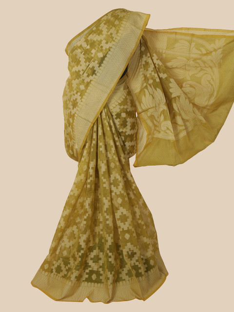 

Pothys Green & Off White Cotton Blend Manipuri Cotton Saree