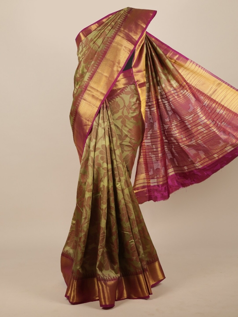 

Pothys Green & Purple Floral Zari Jute Silk Saree