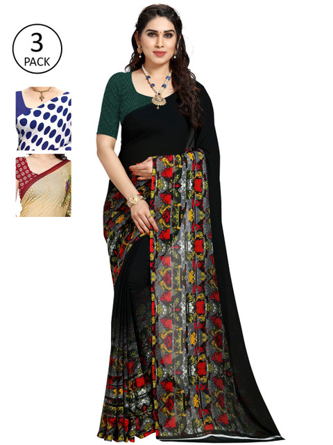 

KALINI Pack Of 3 Printed Saree, White