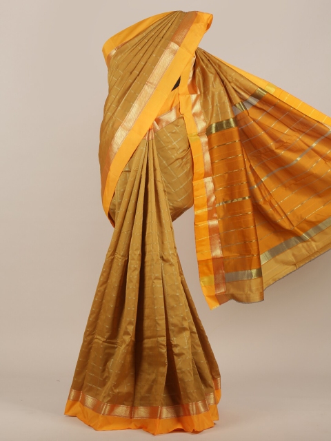 

Pothys Mustard Yellow & Green Checked Zari Art Silk Saree