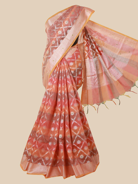

Pothys Peach-Coloured & Brown Floral Beads and Stones Saree