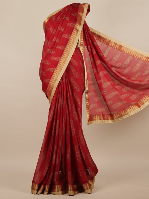 

Pothys Maroon & Gold-Toned Woven Design Saree