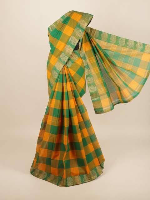 

Pothys Women Yellow & Green Pure Cotton Checked Saree